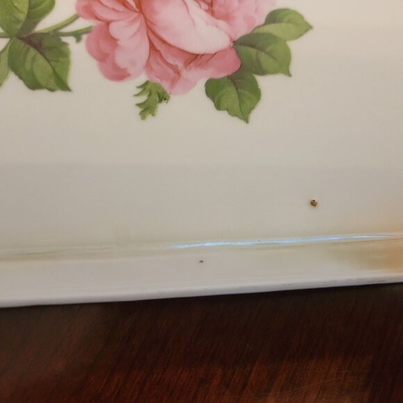 Vintage German Porcelain Tray With Pink Rose Design & Gold Accents - Picture 5 of 8